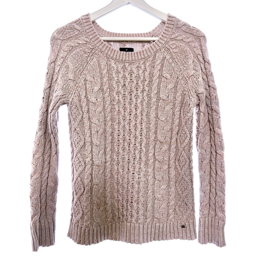 American Eagle shiny pink chunky crewneck sweater